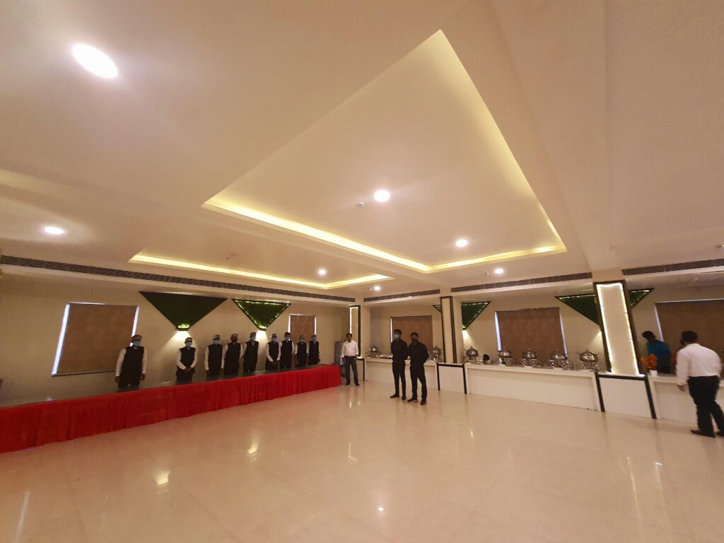 Spacious banquet hall at Hotel Radiance Courtyard Prayagraj